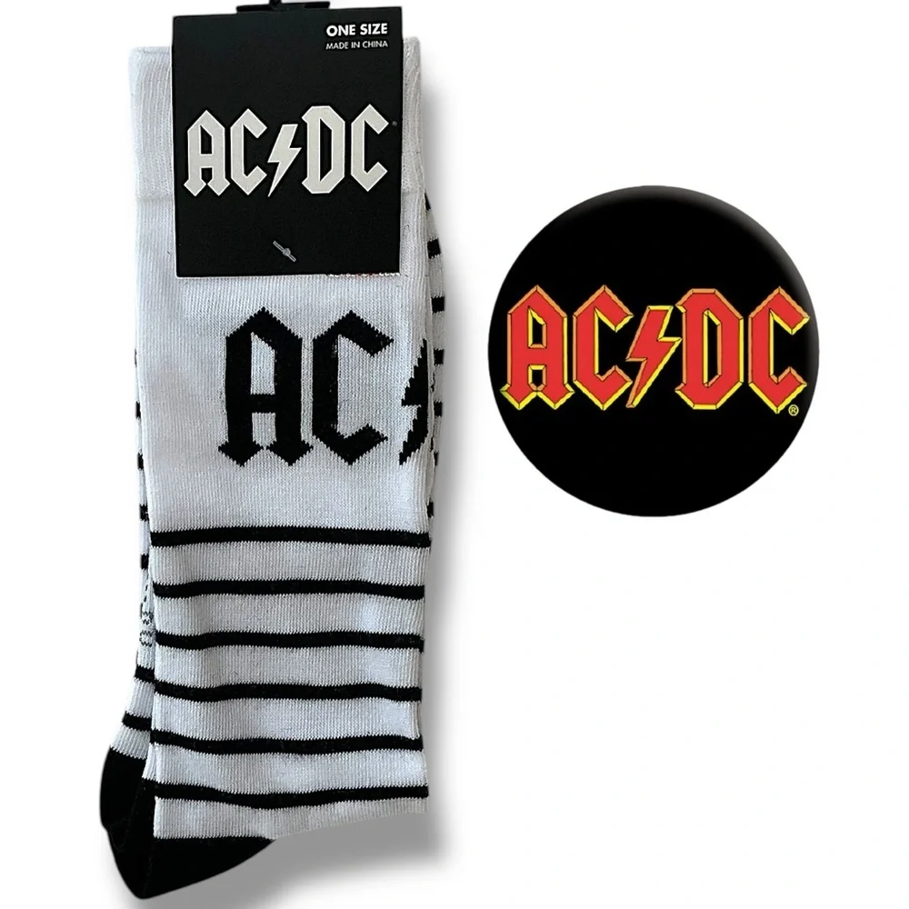AC/DC Crew Socks Fun Novelty Classic Rock Black White Adult Unisex One Size 7-12